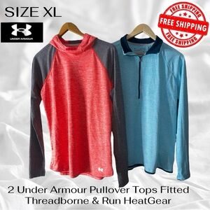 2 UNDER ARMOUR XL Fitted Threadborne Running Tops Work Out Active FREE SHIPPING